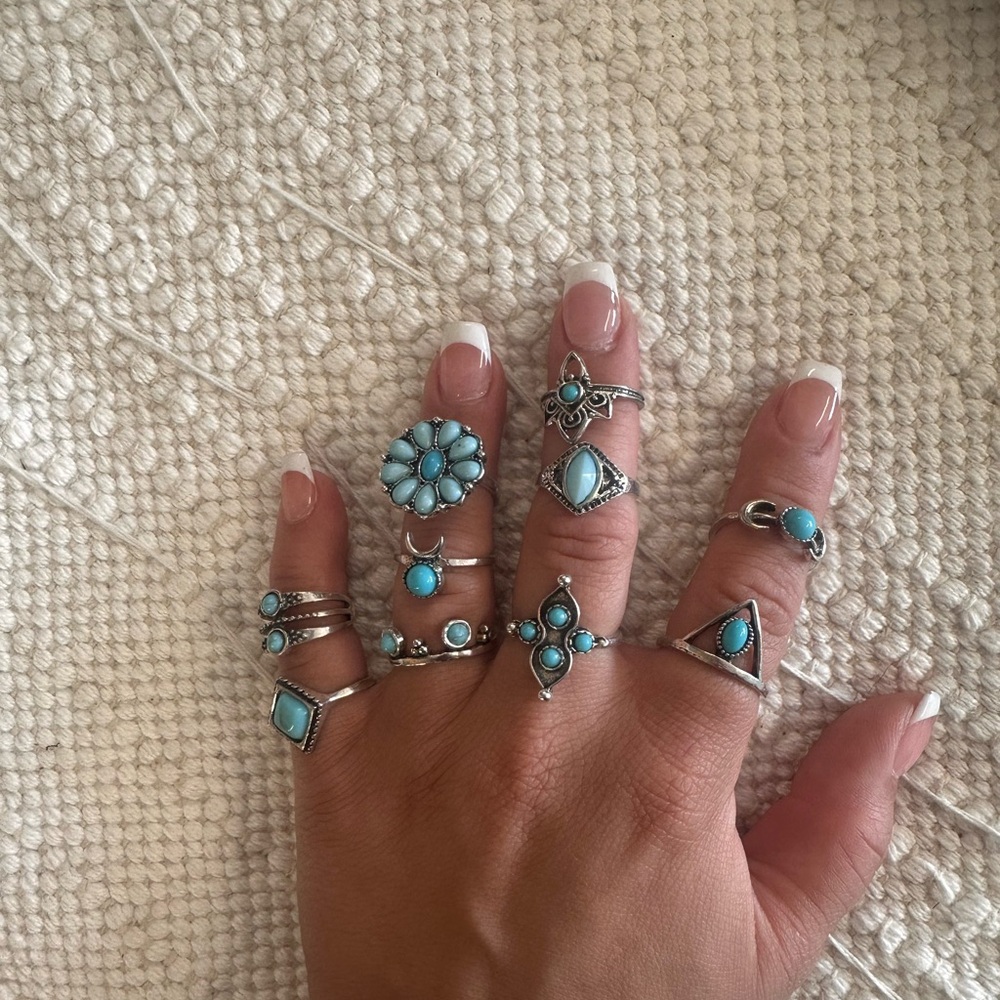 Turquoise and Silver Ring Set